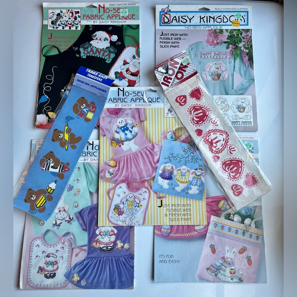 Vintage Iron-On Appliques Christmas Easter No-Sew Fabric Appliques - Lot of 7